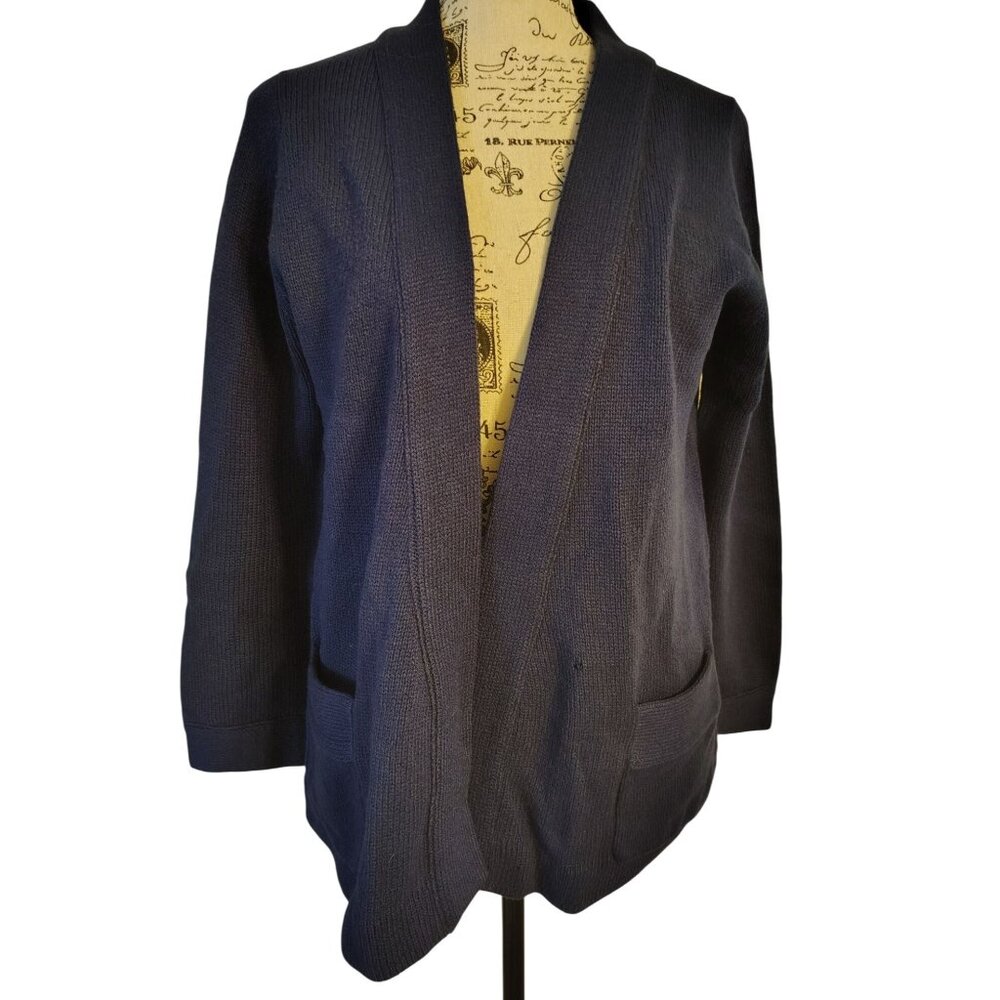 Vintage Hadley Med. Cashmere Soufflé Open Front Navy Cardigan Sweater 1960s READ